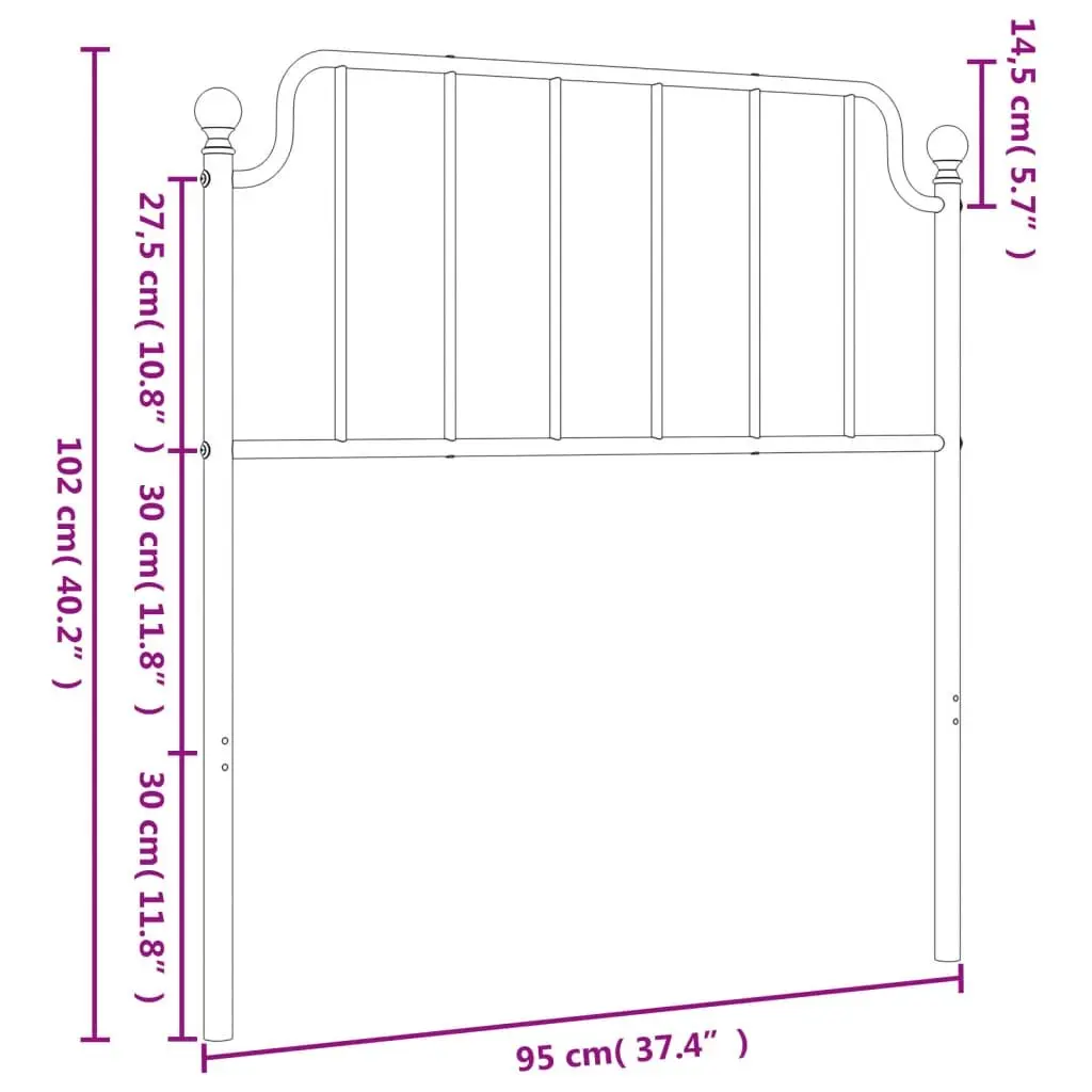 Metal Headboard Black 90cm Powder-Coated Steel Bedroom Furniture Round Tube Legs