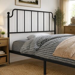 Black Metal Headboard 107cm for Bed Frame Design