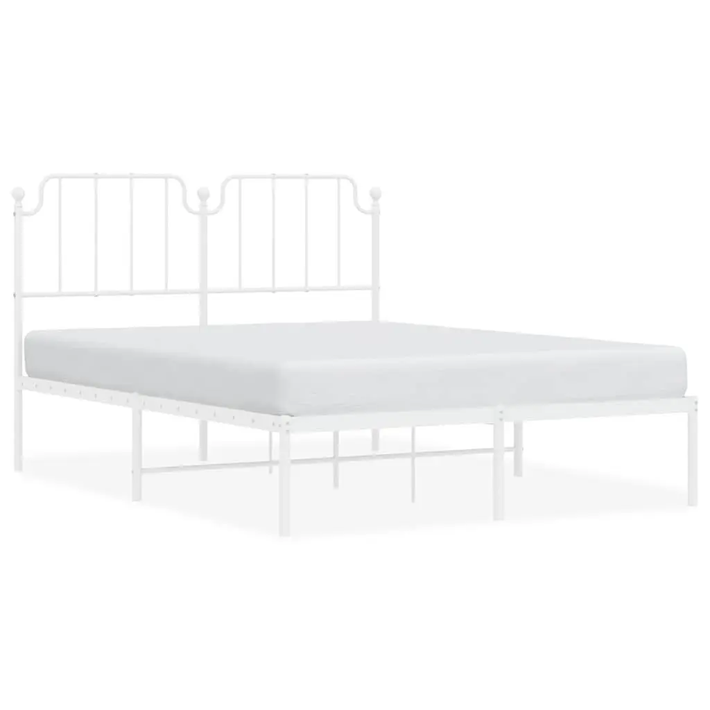 Metal Bed Frame with Headboard White 150x200 cm Powder-coated Steel