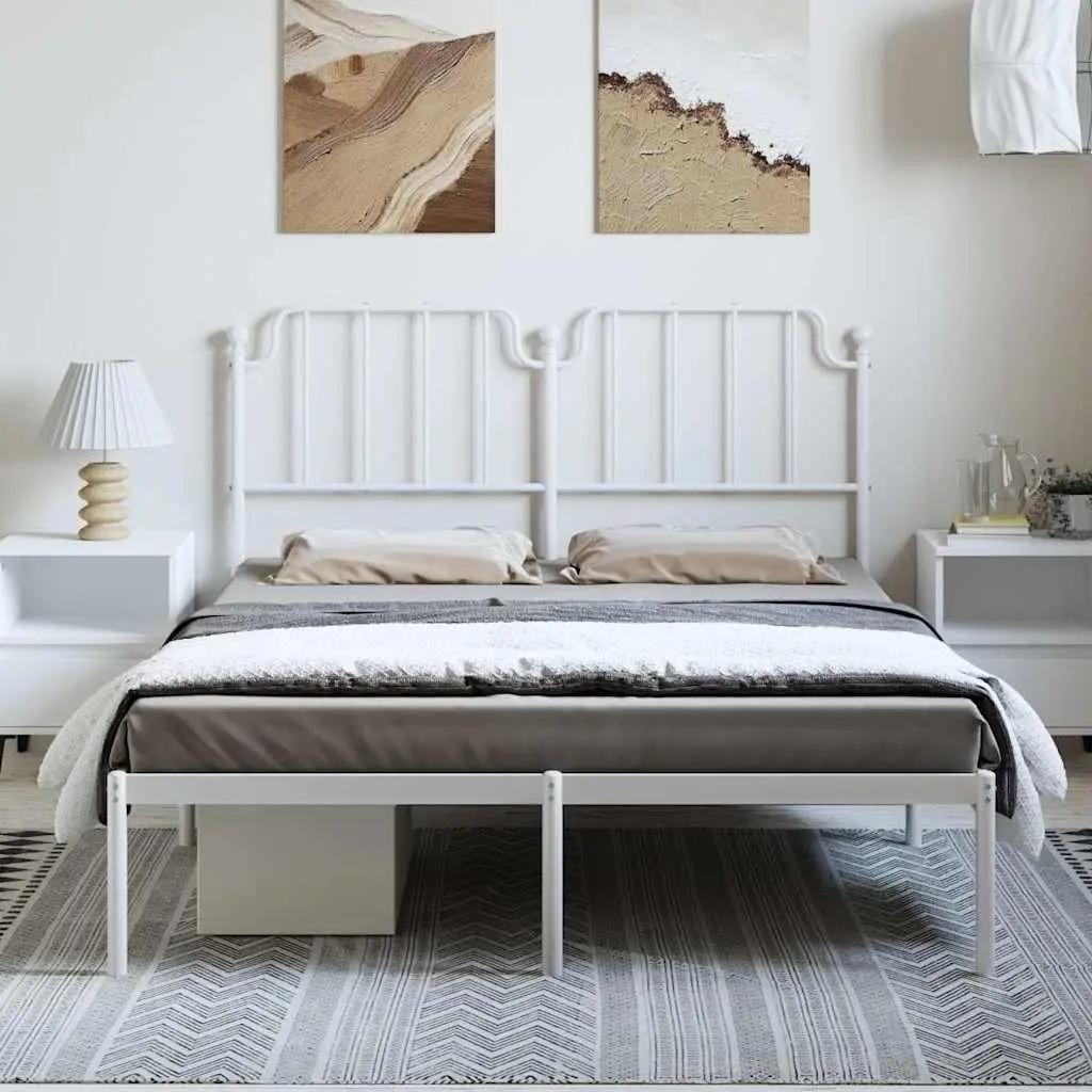 Metal Bed Frame with Headboard White 150x200 cm Powder-coated Steel