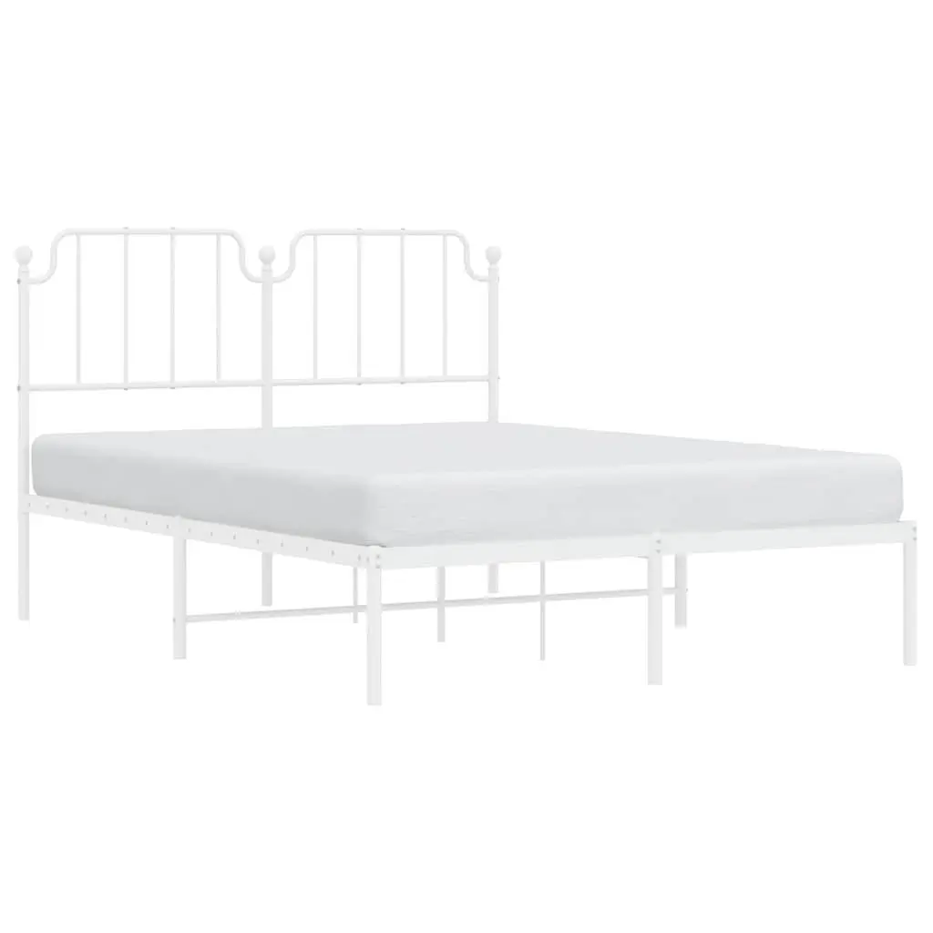 Metal Bed Frame with Headboard White 150x200 cm Powder-coated Steel