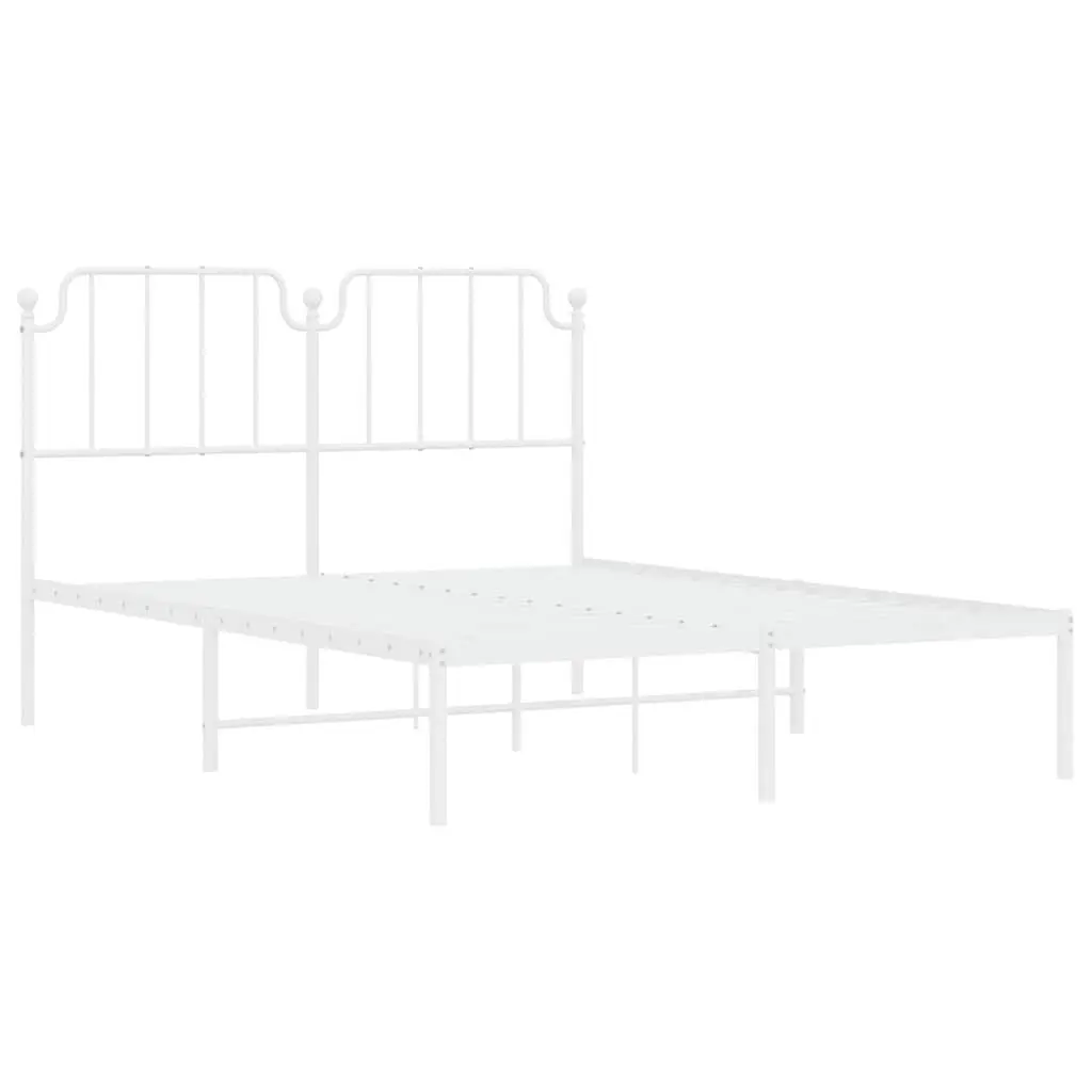 Metal Bed Frame with Headboard White 150x200 cm Powder-coated Steel
