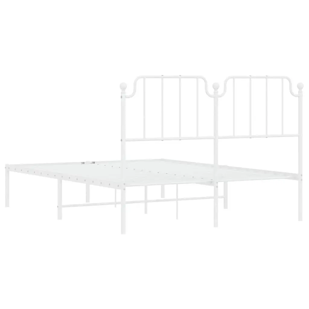 Metal Bed Frame with Headboard White 150x200 cm Powder-coated Steel