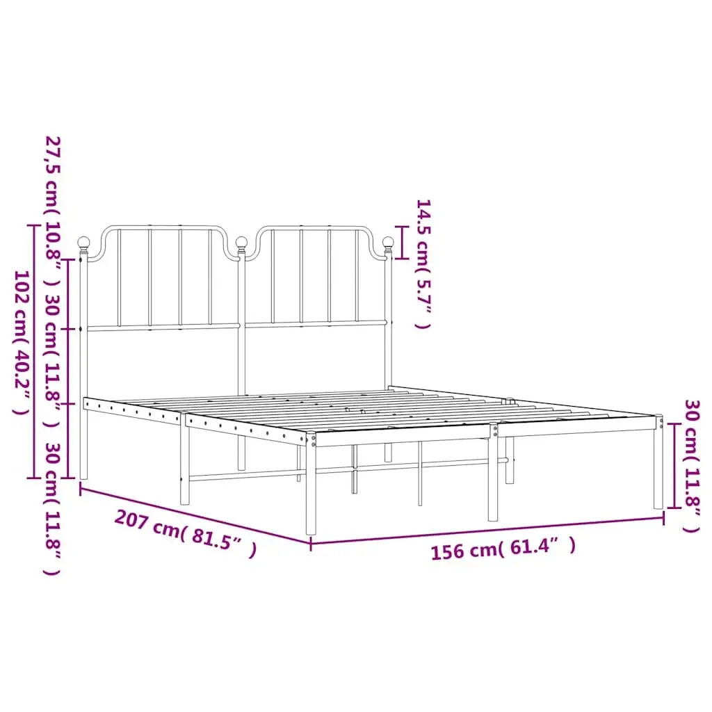 Metal Bed Frame with Headboard White 150x200 cm Powder-coated Steel