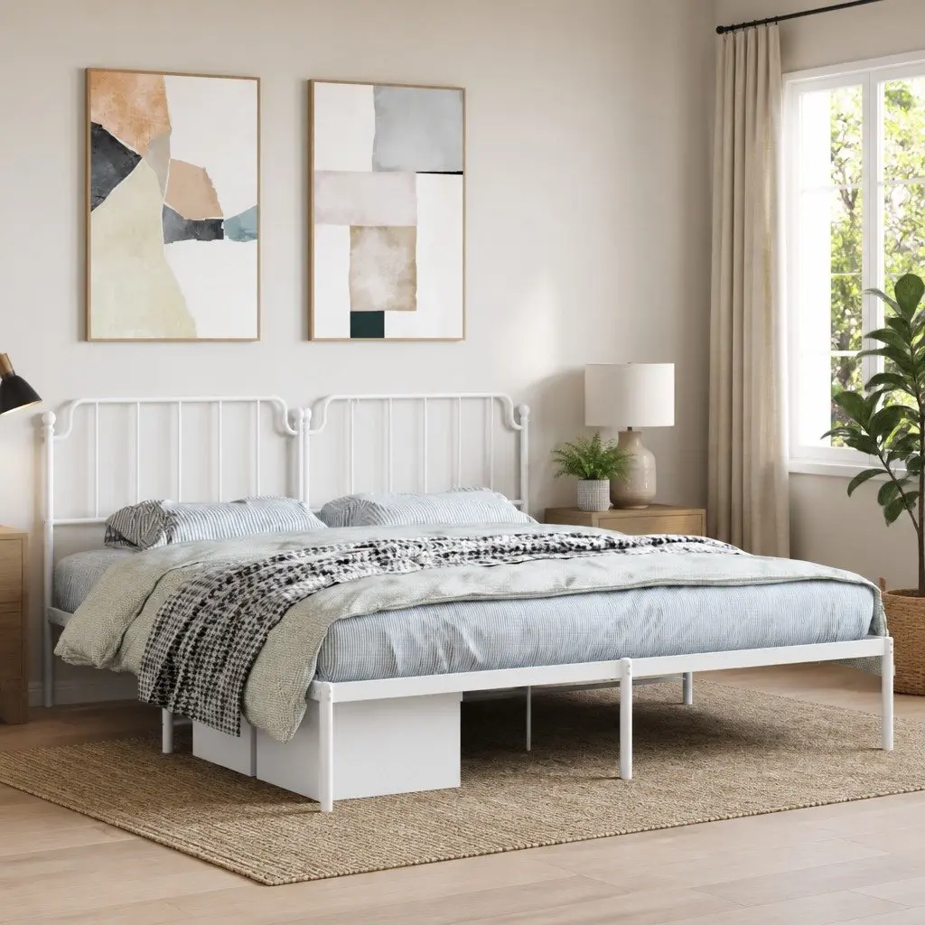 White Metal King Bed Frame with Headboard