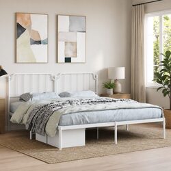 Sturdy White Metal King Bed Frame with Headboard