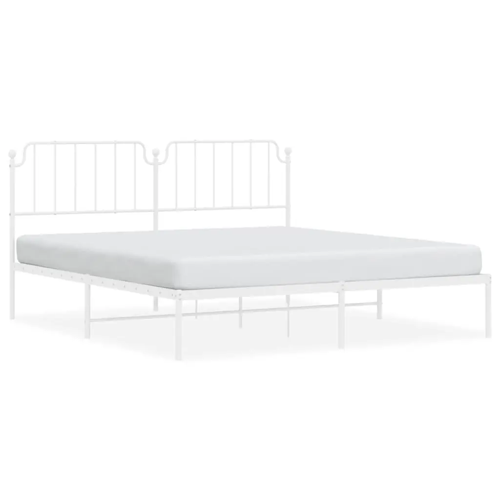White Metal King Bed Frame with Headboard