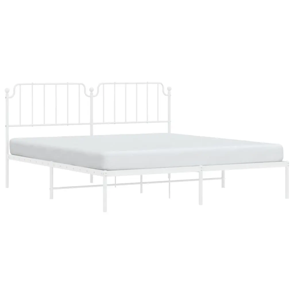 White Metal King Bed Frame with Headboard