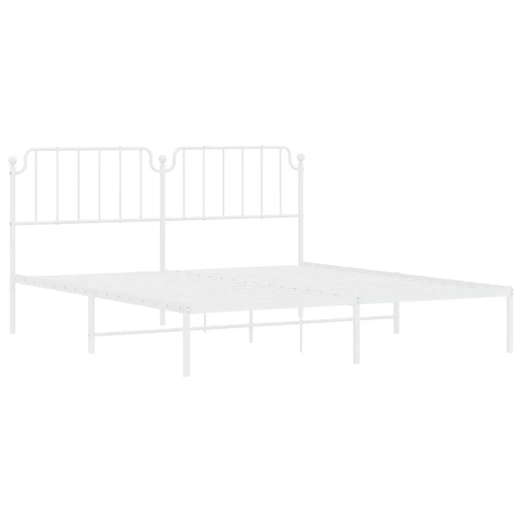 White Metal King Bed Frame with Headboard