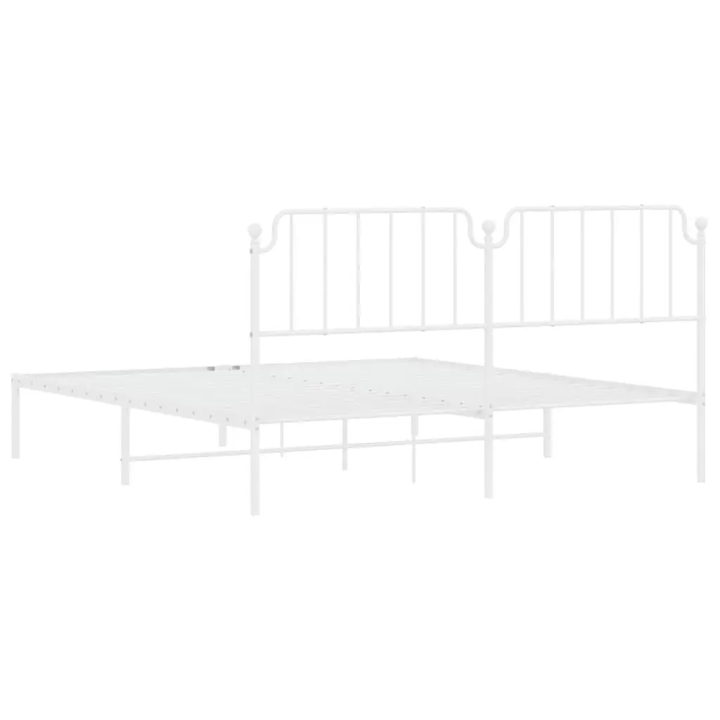 White Metal King Bed Frame with Headboard