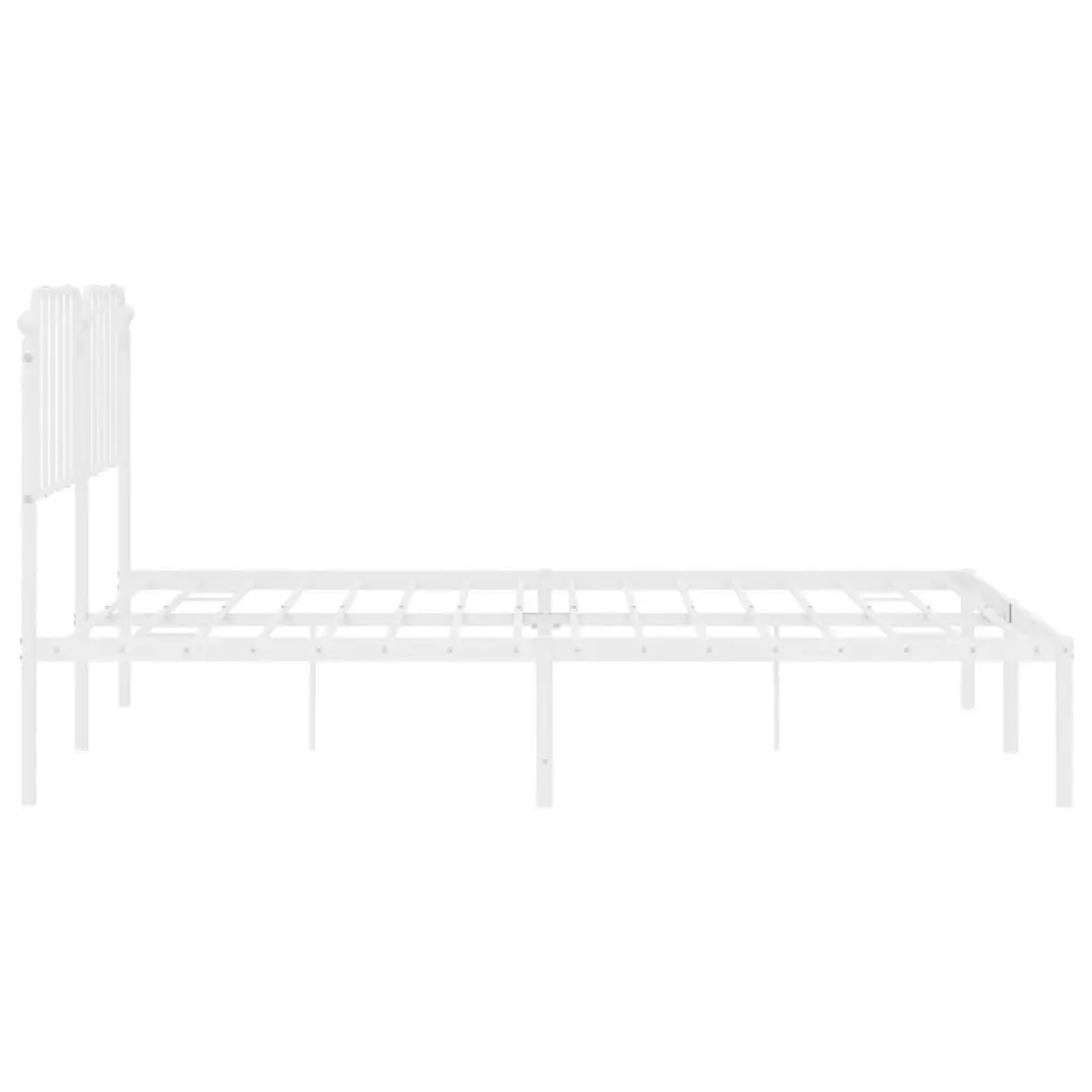 White Metal King Bed Frame with Headboard