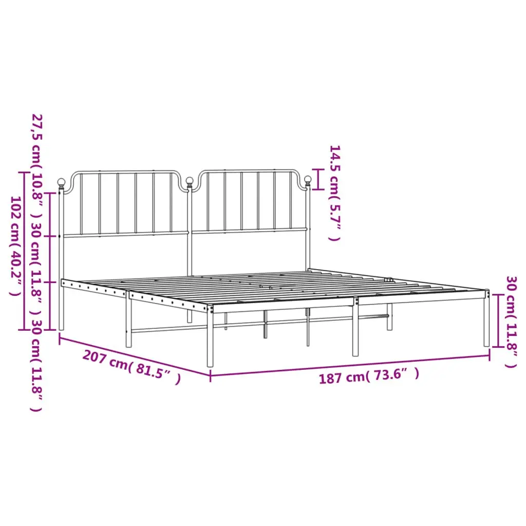 White Metal King Bed Frame with Headboard
