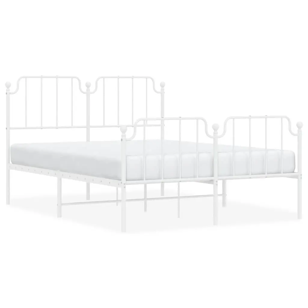White Metal Bed Frame 150x200 cm with Footboard