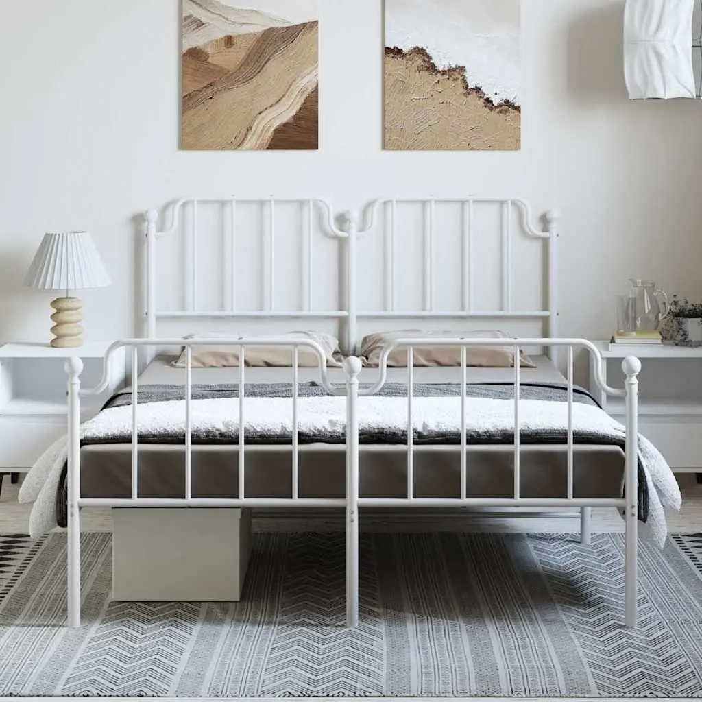 White Metal Bed Frame 150x200 cm with Footboard
