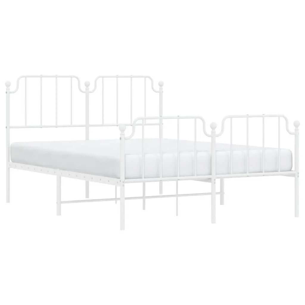 White Metal Bed Frame 150x200 cm with Footboard