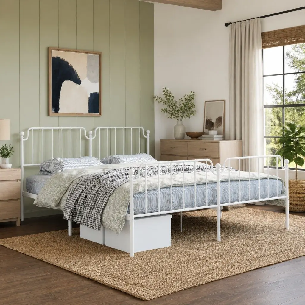 King Size Metal Bed Frame with Headboard and Footboard