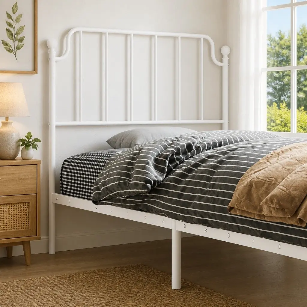 Metal Headboard White 90cm Powder Coated Steel