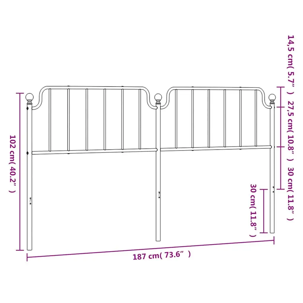 Metal Headboard White 180cm Powder-coated Steel Bed Frame Support