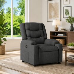 Grey Fabric Recliner Armchair with Cup Holders