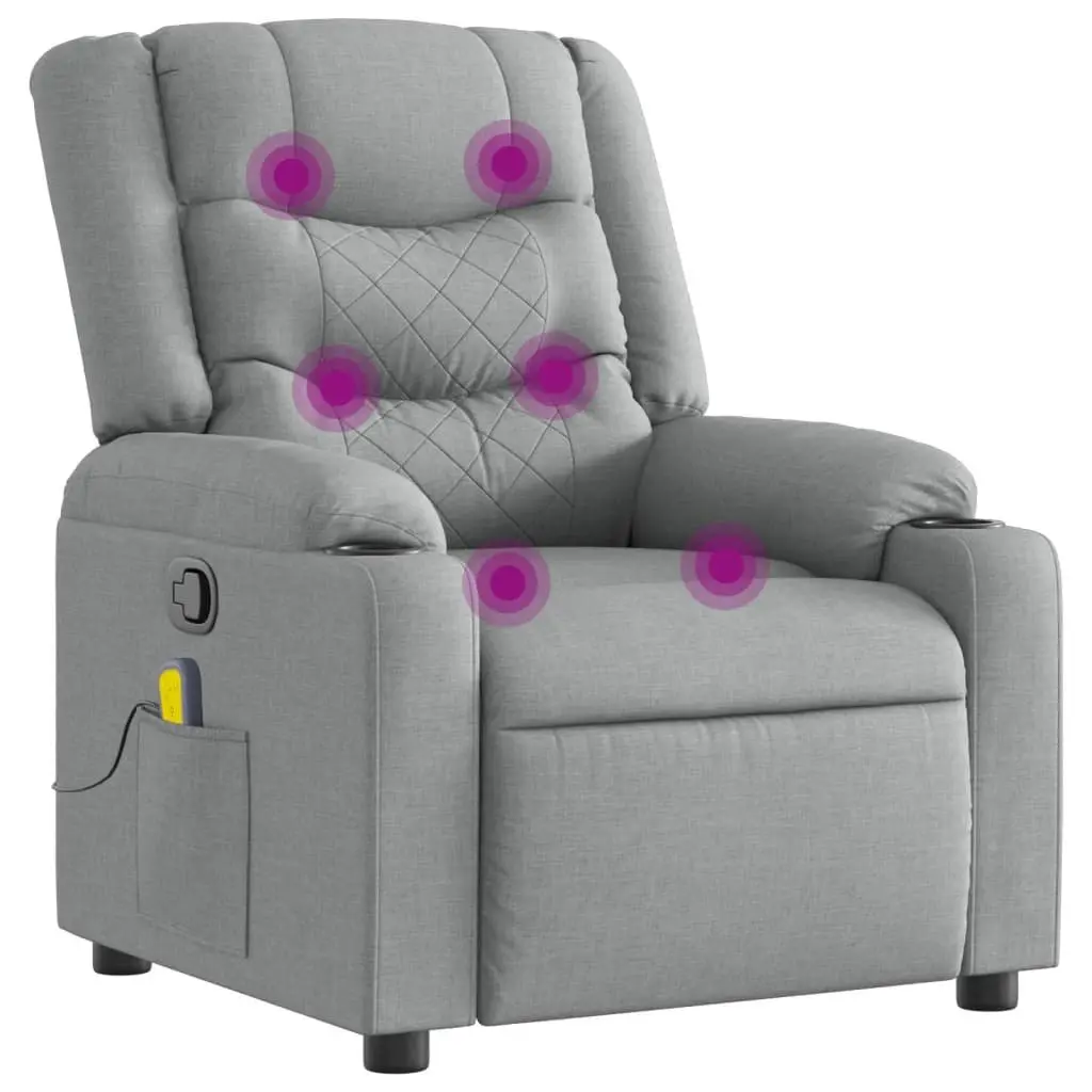 Massage Recliner Chair Manual Reclining Grey Fabric 135 Degrees Vibration Footrest