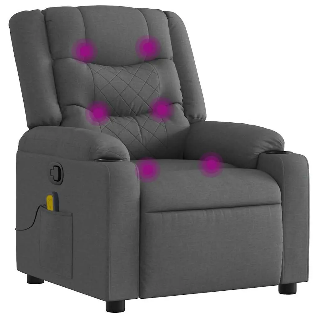 Massage Recliner Chair Grey Fabric Manual Recline Vibration 6 Points Armchair