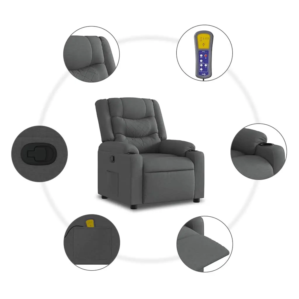 Massage Recliner Chair Grey Fabric Manual Recline Vibration 6 Points Armchair