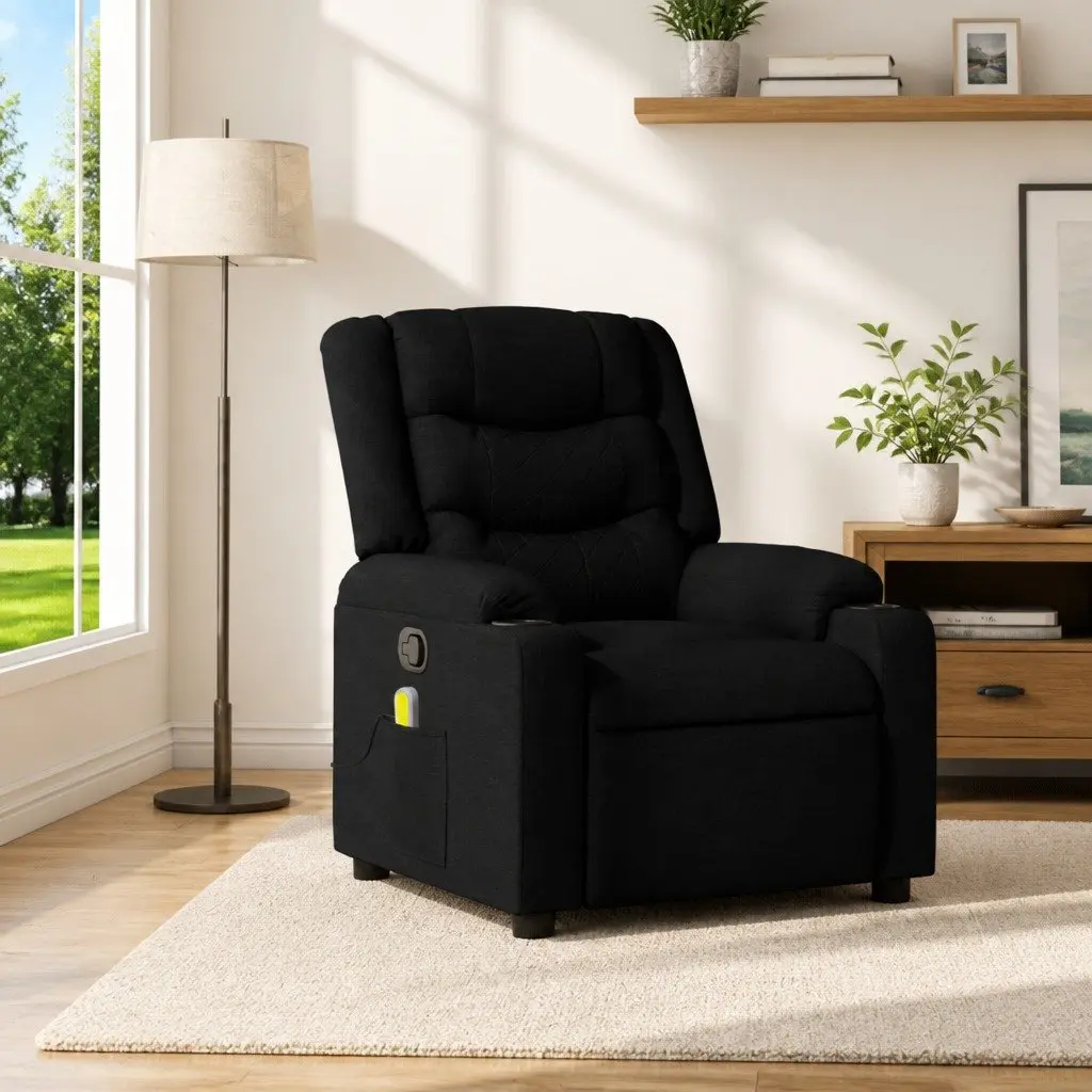 Massage Recliner Chair Black Fabric Manual Recline Armchair