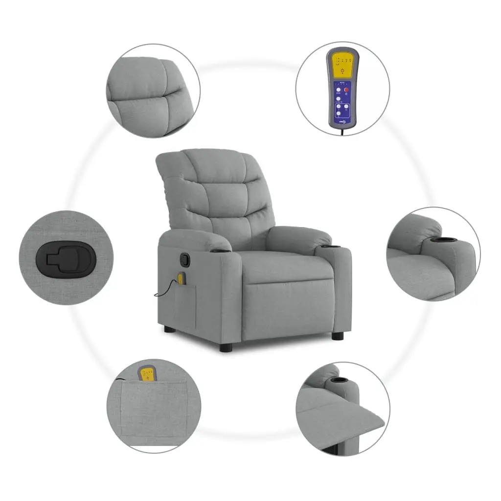 Massage Recliner Chair Grey Fabric Manual Reclining Armchair with Vibration Massage