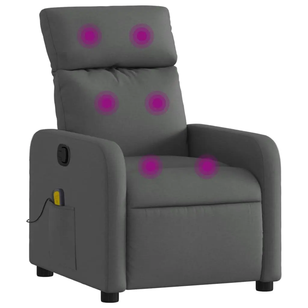 Massage Recliner Chair Dark Grey Fabric Manual Recline 6 Vibration Points