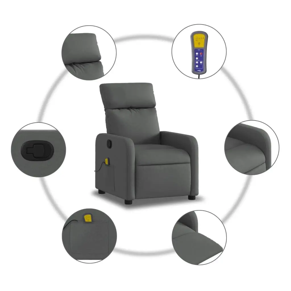 Massage Recliner Chair Dark Grey Fabric Manual Recline 6 Vibration Points