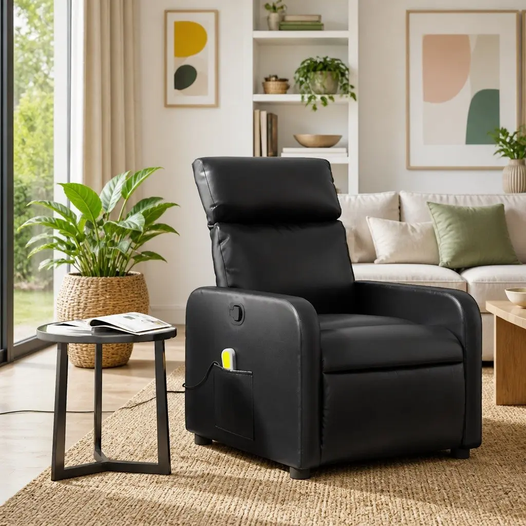 Black Faux Leather Massage Recliner Chair