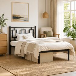 Charming Black Metal Bed Frame 90x190 cm with Headboard