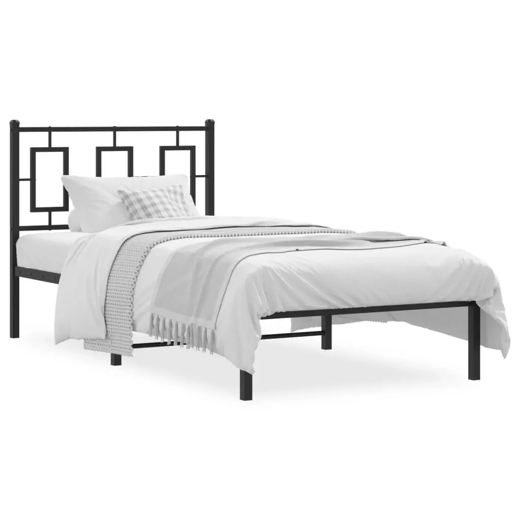 Metal Bed Frame Black 90x190 cm Powder-coated Steel with Headboard and Storage Space