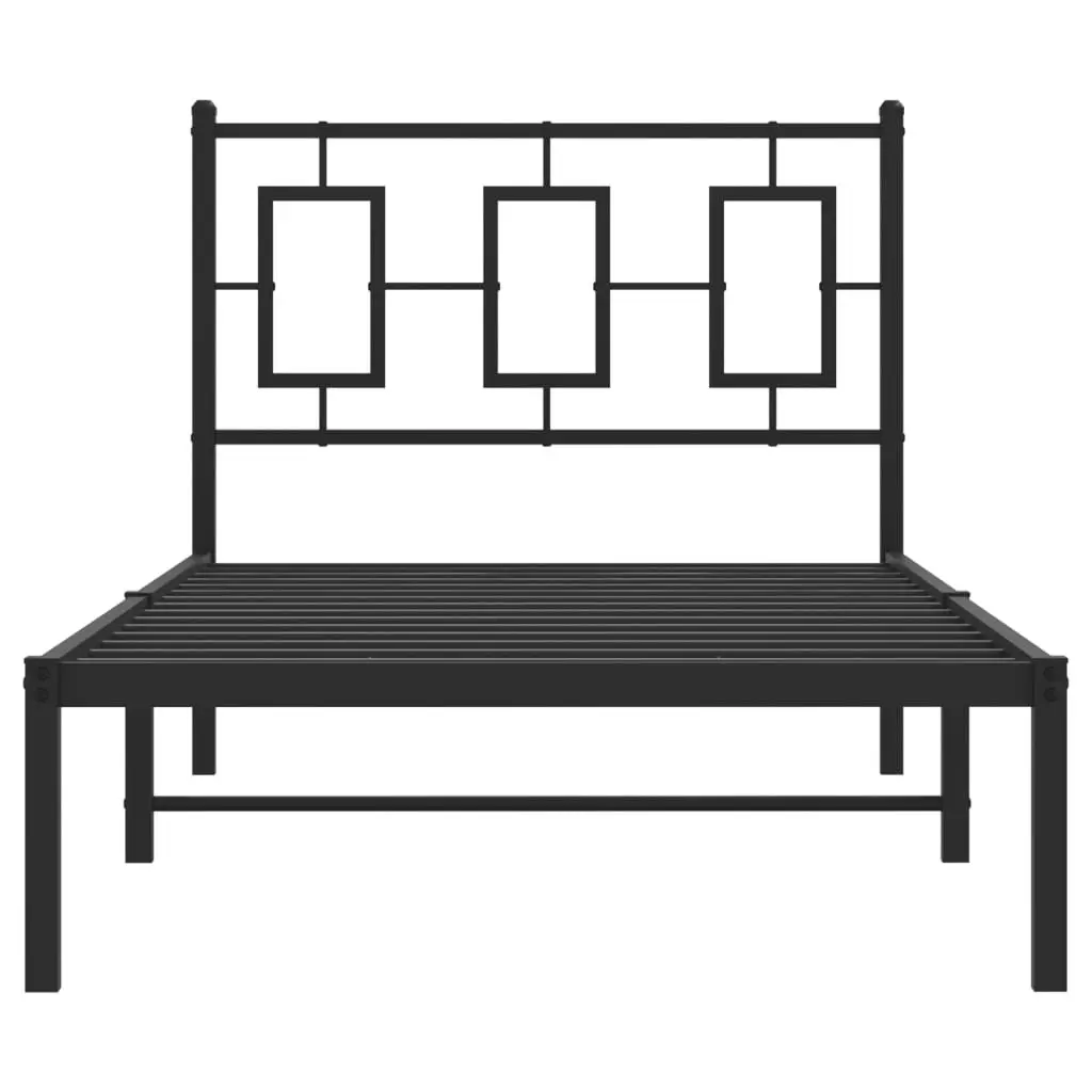 Metal Bed Frame Black 90x190 cm Powder-coated Steel with Headboard and Storage Space