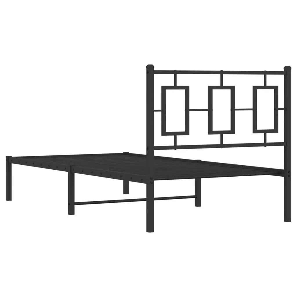 Metal Bed Frame Black 90x190 cm Powder-coated Steel with Headboard and Storage Space