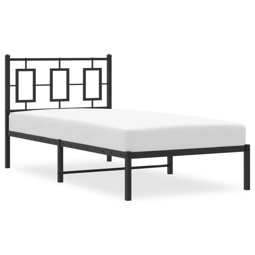 Metal Bed Frame Black 90x190 cm Powder-coated Steel with Headboard and Storage Space