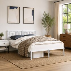 White Metal Bed Frame 135x190 cm with Headboard