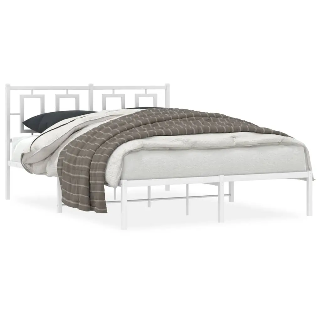 White Metal Bed Frame 135x190 cm with Headboard