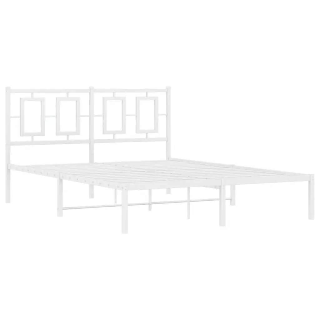 White Metal Bed Frame 135x190 cm with Headboard