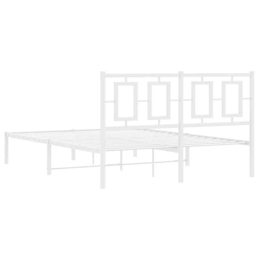 White Metal Bed Frame 135x190 cm with Headboard