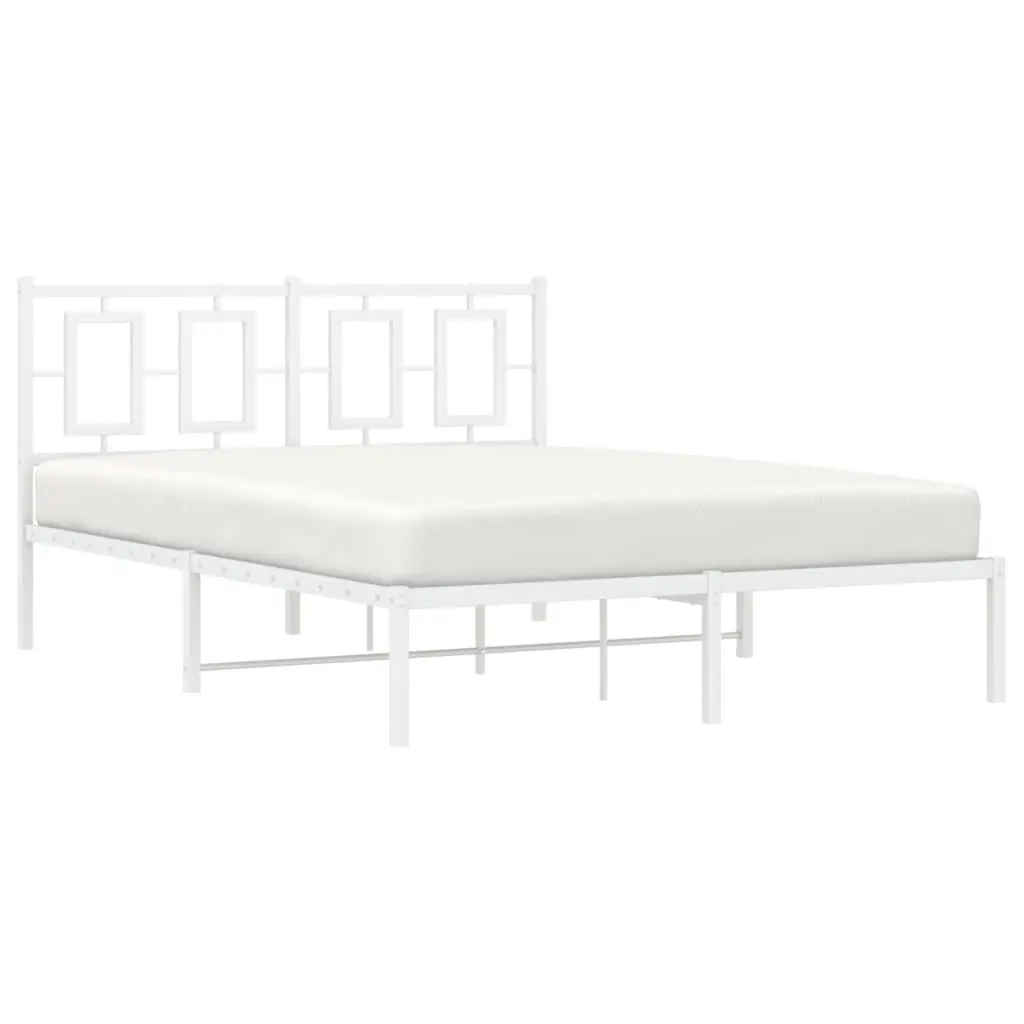 White Metal Bed Frame 135x190 cm with Headboard