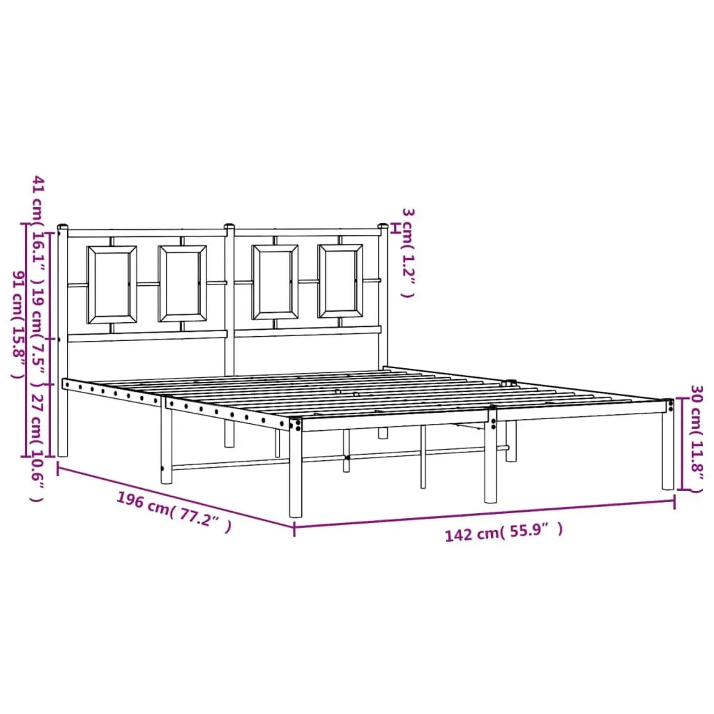 White Metal Bed Frame 135x190 cm with Headboard