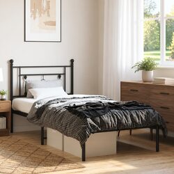 Elegant Black Metal Bed Frame 90x190cm with Headboard