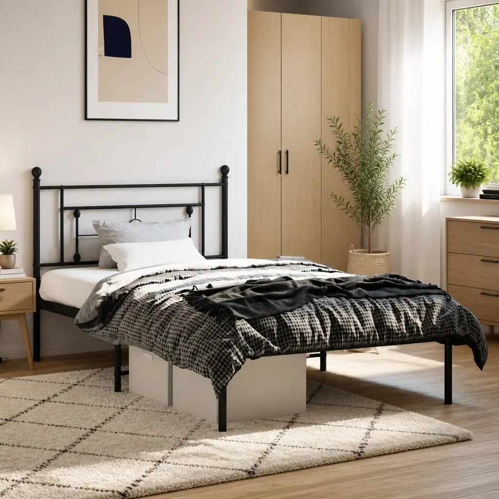 King Single Metal Bed Frame with Headboard 107x203cm