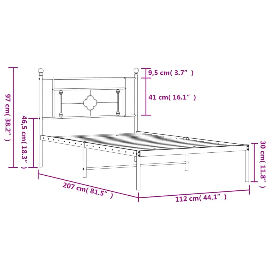 King Single Metal Bed Frame with Headboard 107x203cm