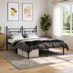 Stylish Black Metal Bed Frame 135x190cm with Headboard