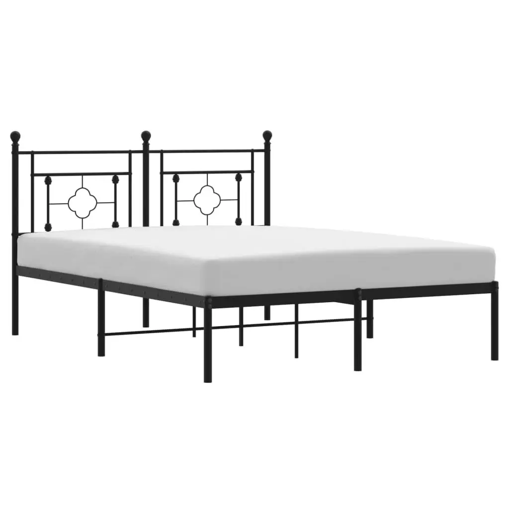 Black Metal Bed Frame 135x190cm with Headboard