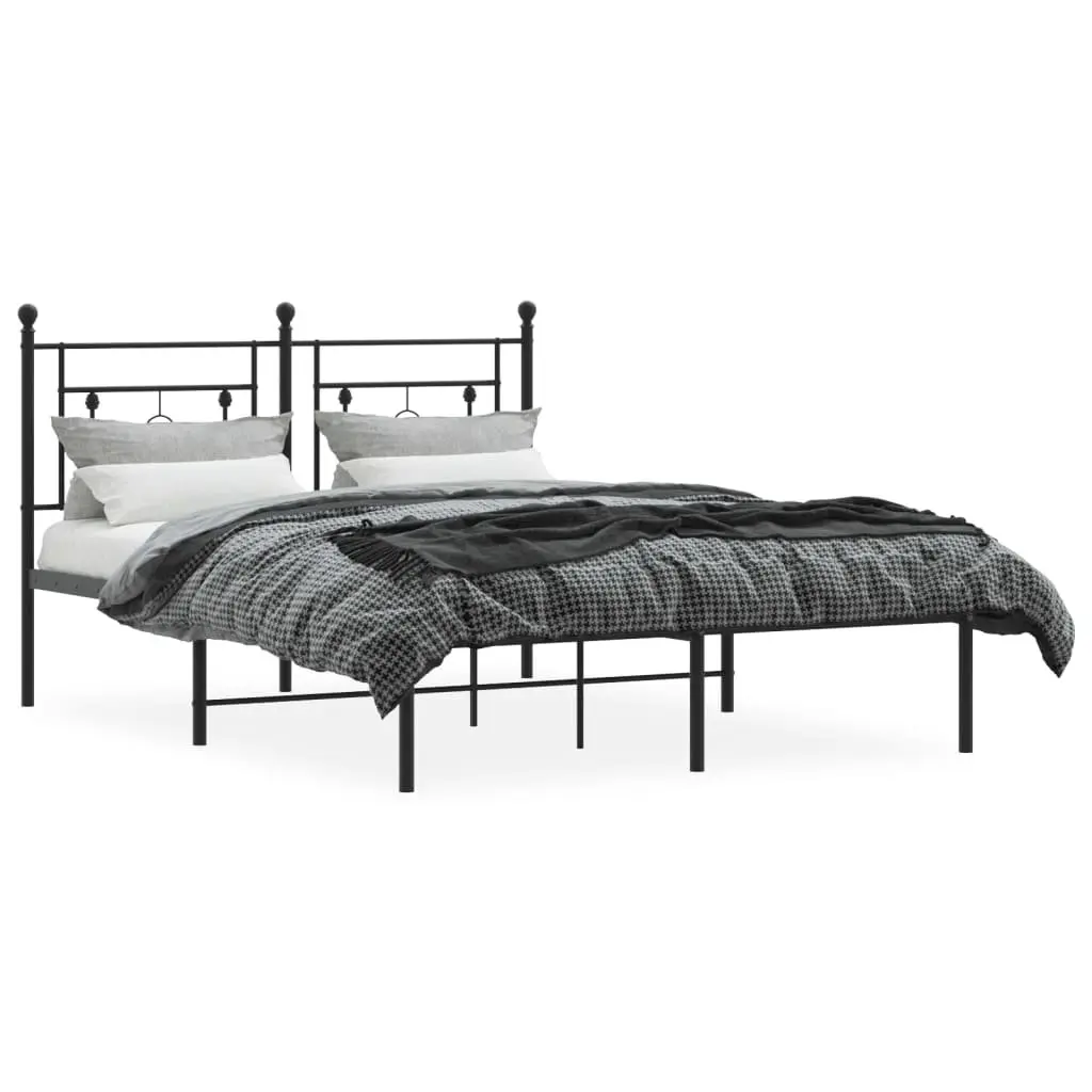 Black Metal Bed Frame 135x190cm with Headboard