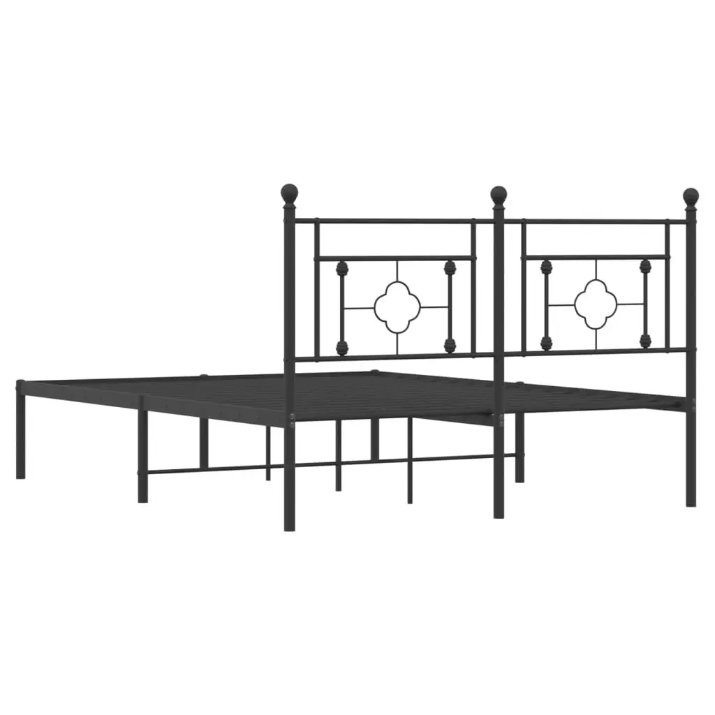 Black Metal Bed Frame 135x190cm with Headboard