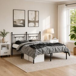 Elegant Black Steel Bed Frame 150x200 cm with Headboard
